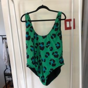 Leopard print green one piece swimsuit